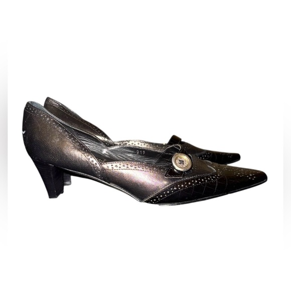 Brighton Trent Black Leather WingTip Brogue Pointed Toe Heels Shoes Women Sz 8 M - Picture 4 of 8